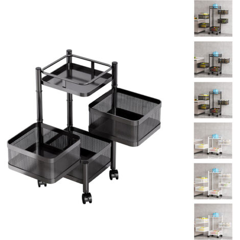 Étagère de rangement rotative pour cuisine, panier carré coulissant à 3 niveaux avec roues, étagère de rangement rotative-NOIR