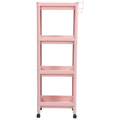 Étagère de Rangement Salle de Bain 4 Niveaux Rose avec Roulettes - Meuble d'Angle Stable et Durable pour Sol