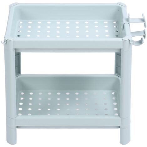 Étagère de Rangement Salle de Bain - Support d'Angle Autoportant 2 Niveaux Bleu Nordique