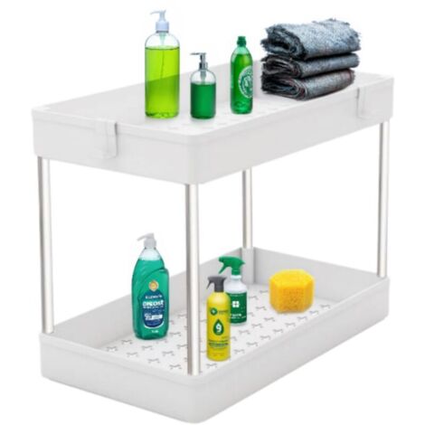 Étagère de rangement sous évier - Étagère de rangement de cuisine - Blanche - Deux niveaux -