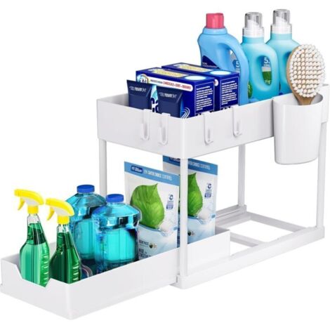 Étagère de rangement sous évier - meuble à tiroirs avec plateau amovible - multifonctionnel - convient aux salles de bains et aux cuisines - blanc