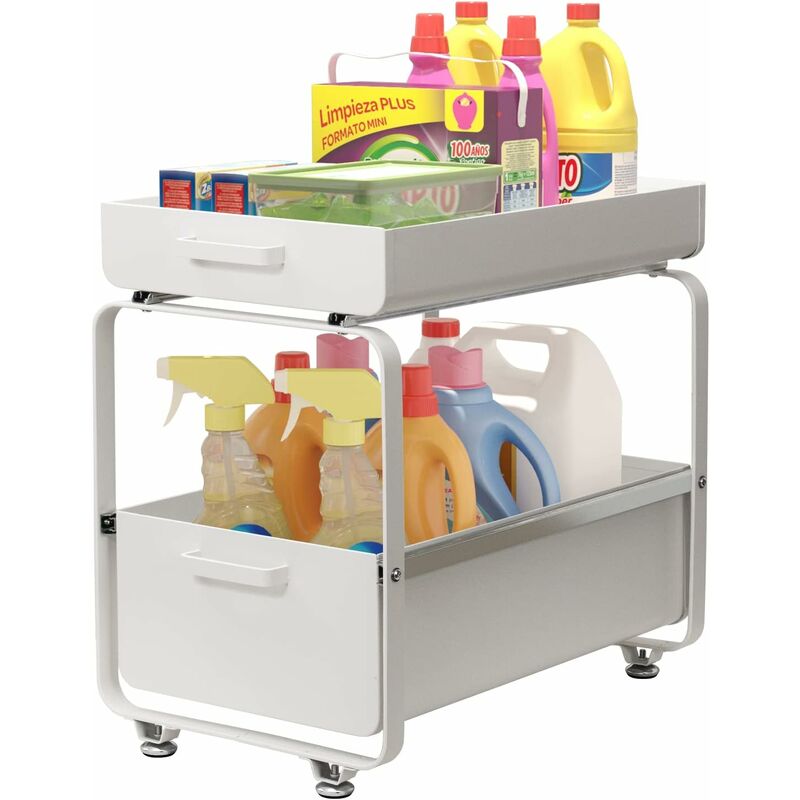 Étagère de Rangement Sous évier, Organisateur de Cuisine à 2 Niveaux, pour Cuisine Armoire Salle de Bain (Blanc)