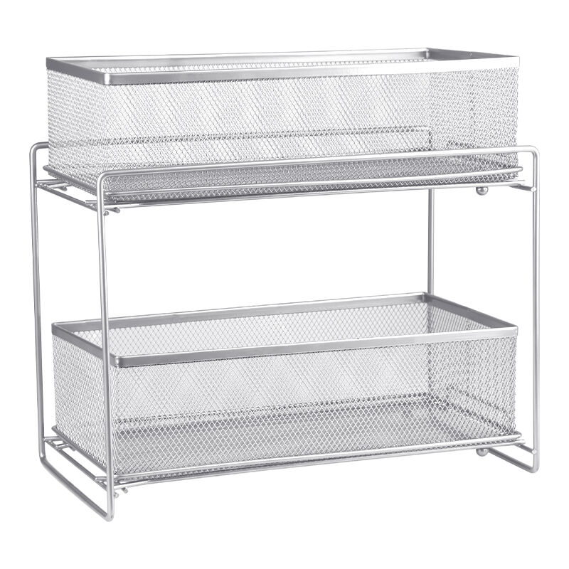 Etagere de Rangement sous Evier Rack avec tiroir coulissant pour Cuisine et Salle de Bain - 2 Niveaux-argent- 351832.5cm