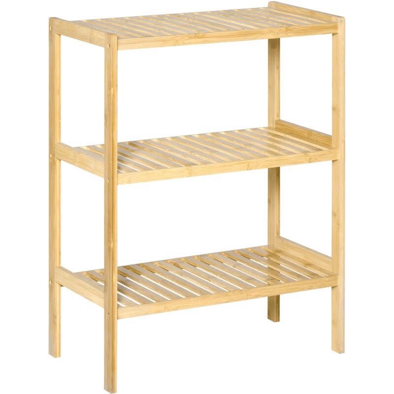 Etagère de rangement 3 niveaux sur pied - étagères à lattes - dim. 62L x 33l x 80H cm - bois de bambou