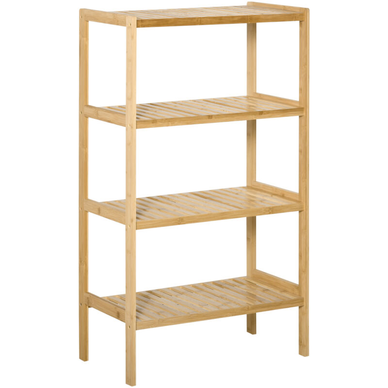 Etagère de rangement 4 niveaux sur pied - étagères à lattes - dim. 62L x 33l x 112H cm - bois de bambou