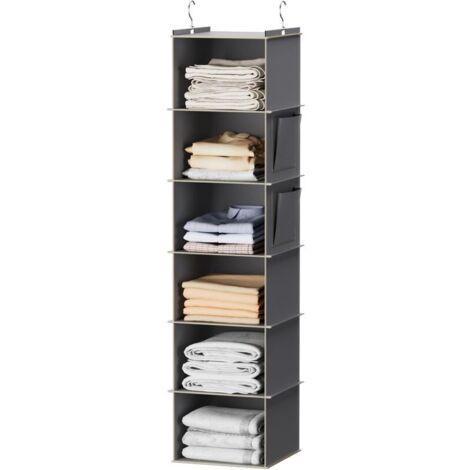 Étagère de rangement suspendue à 6 niveaux, système de suspension, pliable, avec support interne, pour vêtements et chaussures, gris