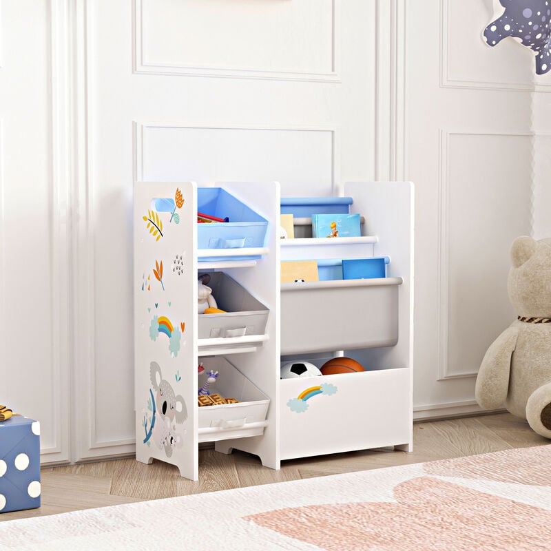 [en.casa] - tagère de rangement Vimianzo pour enfant avec 3 bacs ouverts blanc / gris / bleu