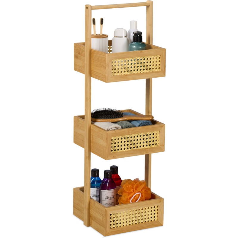 Tagère de salle de bain, 3 niveaux, HxLxP: 83 x 27 x 26 cm, Meuble toilette & cuisine, bambou, mdf, nature - Relaxdays