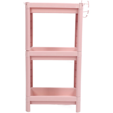 Étagère de salle de bain 3 niveaux rose, support de rangement sol stable et durable pour coin, meuble d'étagère autonome