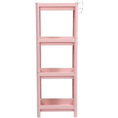 Étagère de Salle de Bain 4 Niveaux Rose, Support de Rangement Sol Stable et Durable, Rack d'Angle Autoportant pour Organiser
