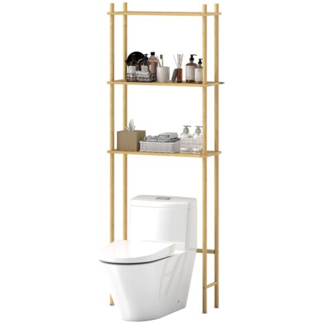 Étagère de salle de bain à 3 niveaux à placer au-dessus des toilettes, étagère de rangement gain de place en bambou, meuble de rangement pour machine à laver avec pieds réglables, couleur naturelle