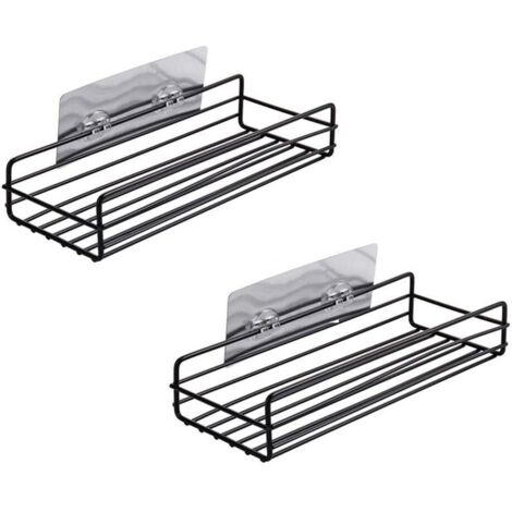 Étagère de Salle de Bain Adhésive Montée au Mur, Sans Perçage, Solides Supports de Cuisine pour Caddies de Douche, Organisateurs de Rangement pour Douche (Paquet de 2, Noir)-Fei Yu