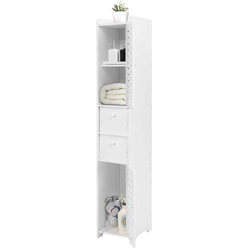 Étagère de Salle de Bain Armoire de Salle de Bain Armoire d'angle en Bois et Panneau en Plastique avec 2 tiroirs Etagère de Rangement Rack