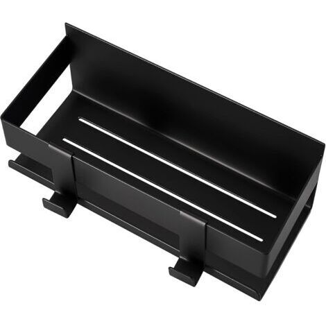 Étagère de salle de bain auto-adhésive en acier inoxydable, panier de douche sans perçage avec 2 crochets, noir mat 2297,5cm (noir)