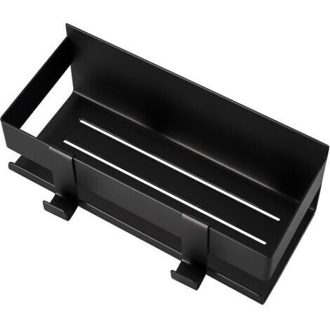 Étagère de salle de bain auto-adhésive en acier inoxydable, panier de douche sans perçage avec 2 crochets, noir mat 2297,5cm (noir)
