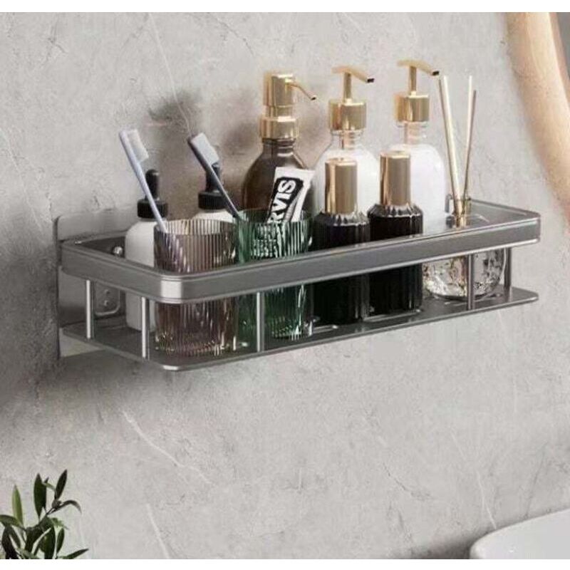 Étagère de salle de bain carrée grise sans perçage, résistante à la corrosion et ne rouille pas, 30135.5 cm