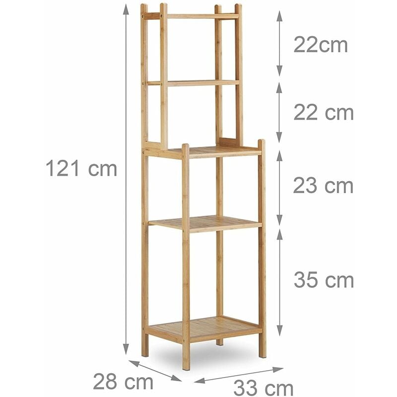 Etagère de salle de bain en bambou 5 niveaux 121 cm
