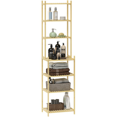 Étagère de salle de bain en bambou à 7 niveaux Design de lattes 44x33x180 cm Naturel