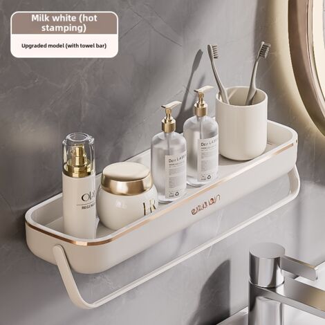 Étagère de salle de bain en bronze blanc laiteux, fixation murale, sans perçage, rangement pour lavabo et porte-serviettes, étagère de rangement pour cuisine