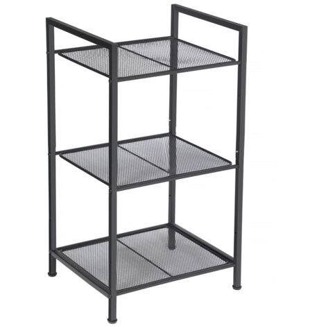 Étagère de Salle de Bain, en Métal, Rangement de Cuisine, 3 Niveaux, Étagère sur Pied, Porte-Plantes, Extensible, Grille Réglable en Hauteur, Style Industriel, Noir