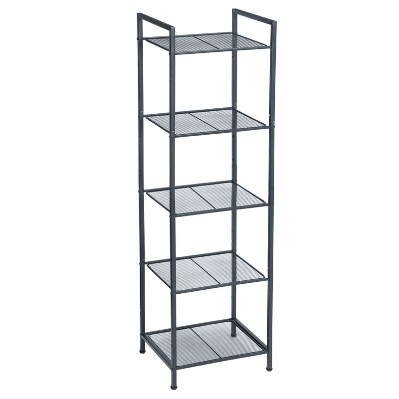 Tagère de Salle de Bain, en Métal, Rangement de Cuisine, 5 Niveaux, Étagère sur Pied, Porte-Plantes, Extensible, Grille Réglable en Hauteur, Style