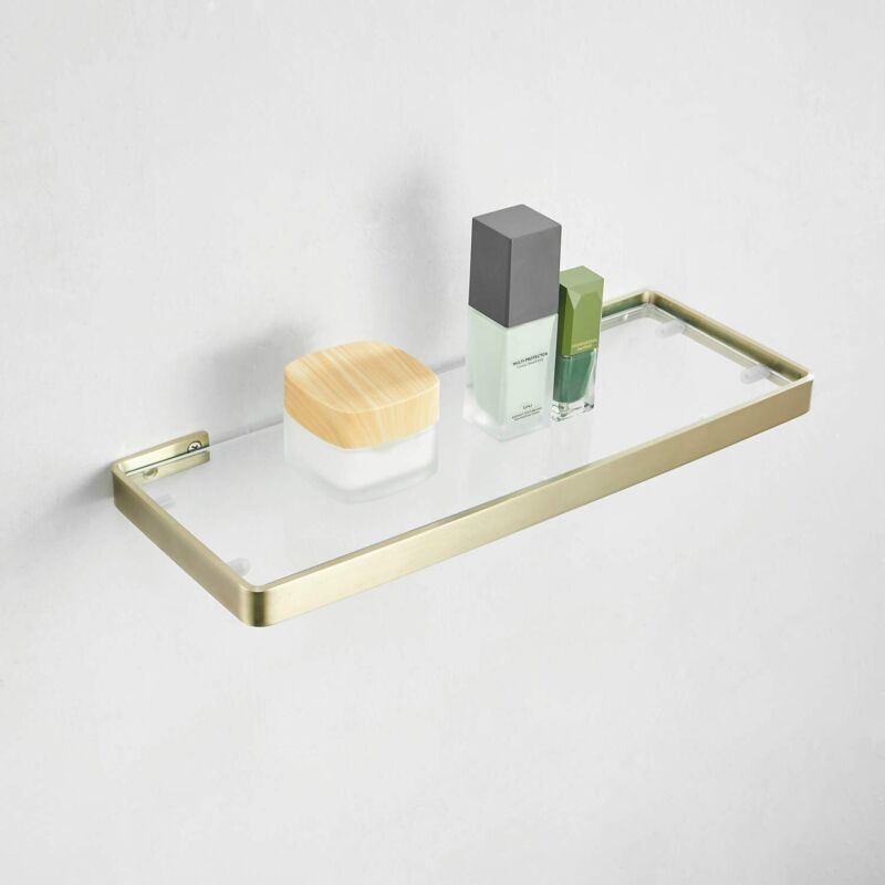 Étagère De Salle de Bain en Verre, Or Brossé, 55 cm, Rectangulaire