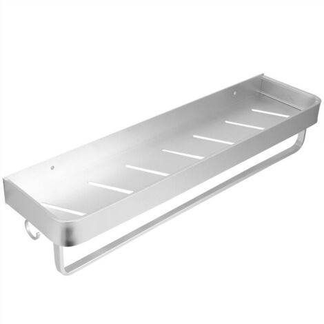 Étagère de salle de bain, espace mural, douche en aluminium, étagère monocouche, support de rangement pour shampoing, étagère de 50 cm avec tige de suspension et crochets