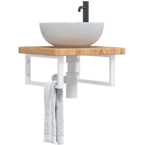 Étagère de Salle de Bain, Étagère de vasque murale, Meuble sous Vasque acier et bois de chêne massif FR105650 Maison Chic