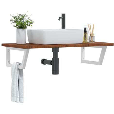 Étagère de Salle de Bain, Étagère de vasque murale, Meuble sous Vasque acier et bois de chêne massif FR141642 DESIGN IN