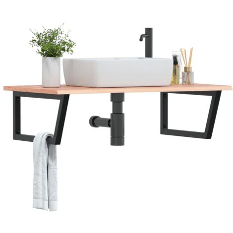 Étagère de Salle de Bain, Étagère de vasque murale, Meuble sous Vasque acier et bois de chêne massif FR353130 DESIGN IN