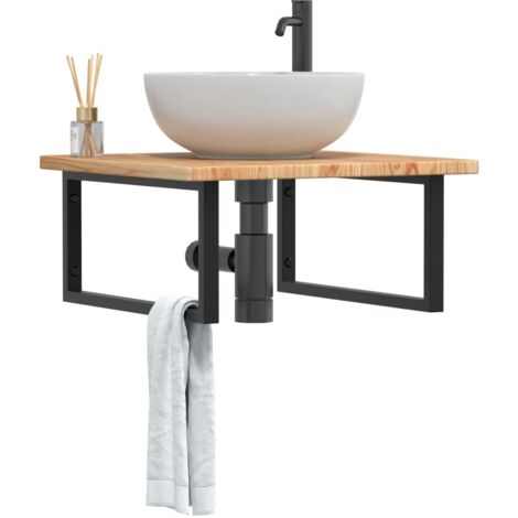 Étagère de Salle de Bain, Étagère de vasque murale, Meuble sous Vasque acier et bois de chêne massif FR382782 DESIGN IN