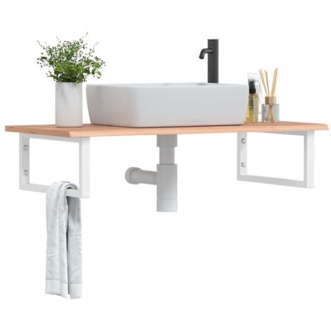 Étagère de Salle de Bain, Étagère de vasque murale, Meuble sous Vasque acier et bois de chêne massif FR387723 Maison Chic
