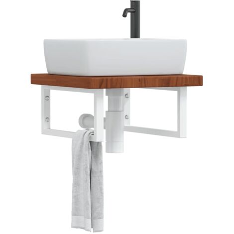 Étagère de Salle de Bain, Étagère de vasque murale, Meuble sous Vasque acier et bois de chêne massif FR471853 Maison Chic