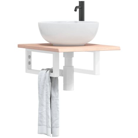 Étagère de Salle de Bain, Étagère de vasque murale, Meuble sous Vasque acier et bois de chêne massif FR558951 DESIGN IN