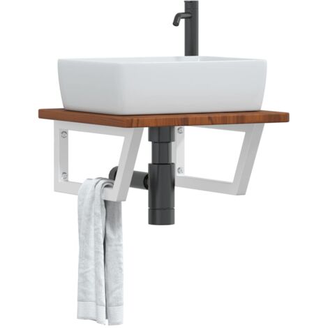 Étagère de Salle de Bain, Étagère de vasque murale, Meuble sous Vasque acier et bois de chêne massif FR655157 DESIGN IN
