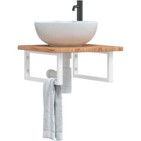 Étagère de Salle de Bain, Étagère de vasque murale, Meuble sous Vasque acier et bois de chêne massif FR667862 Maison Chic