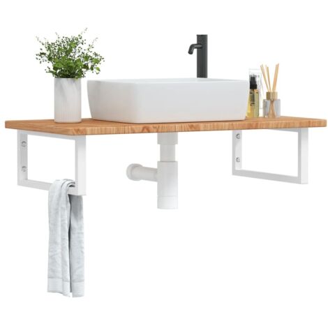 Étagère de Salle de Bain, Étagère de vasque murale, Meuble sous Vasque acier et bois de chêne massif FR846530 Maison Chic