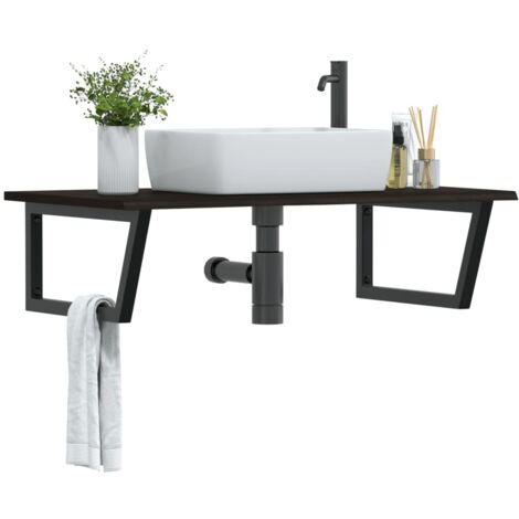 Étagère de Salle de Bain, Étagère de vasque murale, Meuble sous Vasque acier et bois de chêne massif FR883663 DESIGN IN