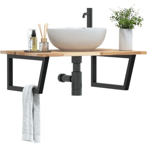 Étagère de Salle de Bain, Étagère de vasque murale, Meuble sous Vasque acier et bois massif d'acacia FR126276 DESIGN IN