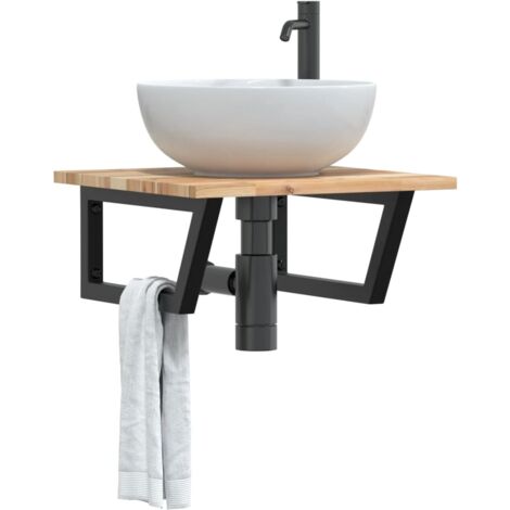Étagère de Salle de Bain, Étagère de vasque murale, Meuble sous Vasque acier et bois massif d'acacia FR311079 DESIGN IN