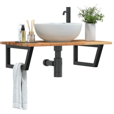 Étagère de Salle de Bain, Étagère de vasque murale, Meuble sous Vasque acier et bois massif d'acacia FR543482 DESIGN IN