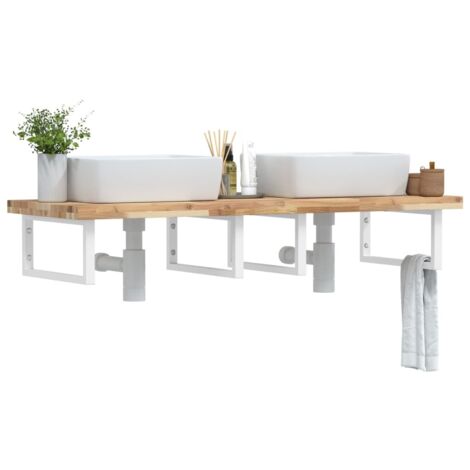 Étagère de Salle de Bain, Étagère de vasque murale, Meuble sous Vasque acier et bois massif d'acacia FR581762 Maison Chic