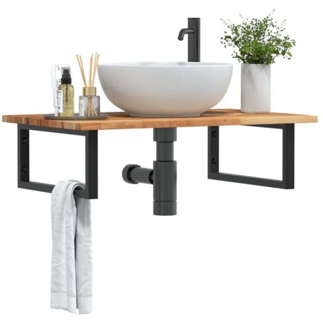 Étagère de Salle de Bain, Étagère de vasque murale, Meuble sous Vasque acier et bois massif d'acacia FR595233 DESIGN IN