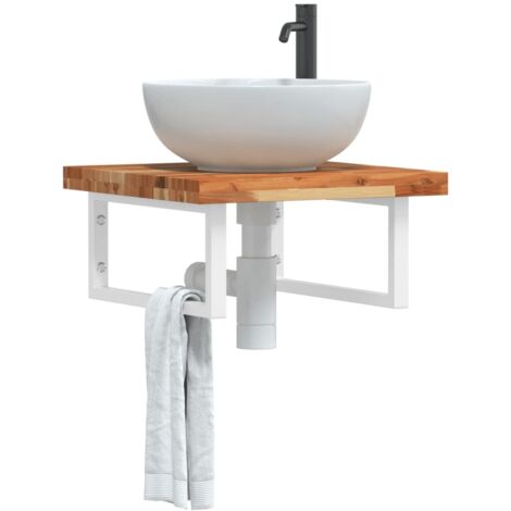 Étagère de Salle de Bain, Étagère de vasque murale, Meuble sous Vasque acier et bois massif d'acacia FR644983 Maison Chic