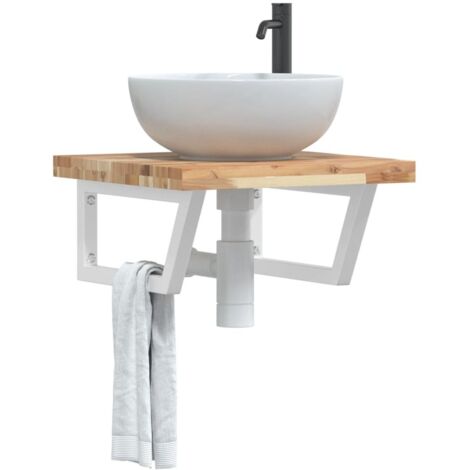 Étagère de Salle de Bain, Étagère de vasque murale, Meuble sous Vasque acier et bois massif d'acacia FR715475 Maison Chic