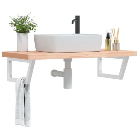 Étagère de Salle de Bain, Étagère de vasque murale, Meuble sous Vasque acier et bois massif de hêtre FR237485 DESIGN IN