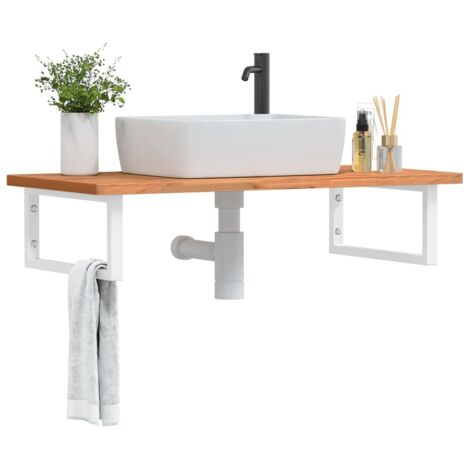 Étagère de Salle de Bain, Étagère de vasque murale, Meuble sous Vasque acier et bois massif de hêtre FR520116 Maison Chic