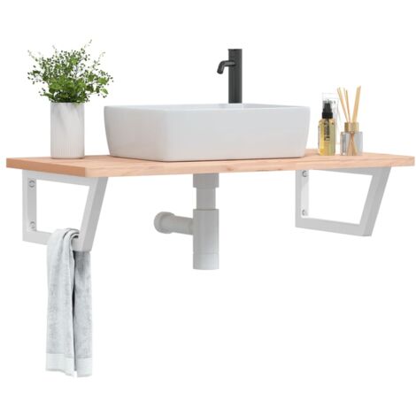 Étagère de Salle de Bain, Étagère de vasque murale, Meuble sous Vasque acier et bois massif de hêtre FR521369 DESIGN IN