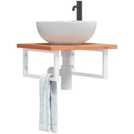 Étagère de Salle de Bain, Étagère de vasque murale, Meuble sous Vasque acier et bois massif de hêtre FR679752 Maison Chic