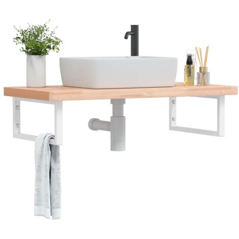 Étagère de Salle de Bain, Étagère de vasque murale, Meuble sous Vasque acier et bois massif de hêtre FR723598 Maison Chic